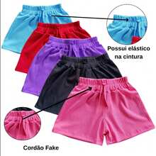 Kit 3 Shorts Canelados Infantis Femininos - Cores Sortidas - Multicolorido - Visão 2