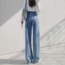 LIKE FIRY Adjustable Waist For A Slender Look - High Waist Straight Denim Pants - Jeans - Denim - Women's Autumn/Winter Korean Fashion Four-Section Slimming And Long Legs - 淺色水洗藍 - 查看 3
