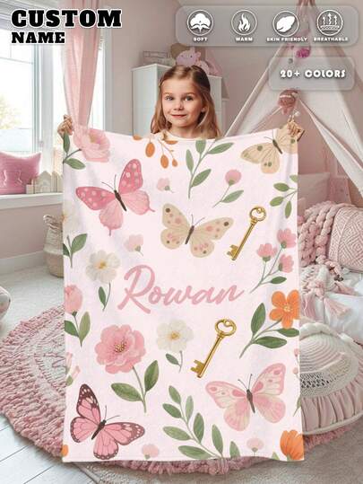1pc Customized Name Blanket, Personalized Bed Blanket, Printable Name, Cute Blanket, Best Blanket For Children, Comfortable Blanket, Family Gift, Birthday Gift, Christmas Gift, Personalized Gift, Children's Day Gift, Gift For Son/Daughter, Gift For Friends, Gift For Kids