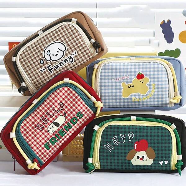 Trousse à crayons multifonctionnelle grande capacité en forme de chien à plusieurs couches, mignonne et pratique pour les étudiants. Sac de rangement pour articles de papeterie