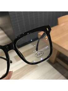 1pc Fashion Retro Non-Prescription Glasses, Large Frame Rectangle Black Eyeglass Frame For Nearsighted, Suitable For Round Face - Nhiều màu - Xem 3