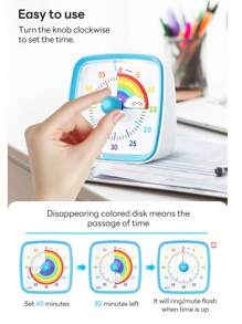 Yunbaoit Yunbaoit Visual Timer With Night Light, 60-Minute Countdown Timer For Adults , Silent Classroom Timer, Time Management Tool For Home, School, Or Work Blue Rainbow