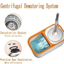 Spin Mop Bucket With Wringer System Extended Mop Handle 61"Mop And Bucket For Floors Cleaning With 5 Replacement Head Refill 1 Cleaning Brush Head