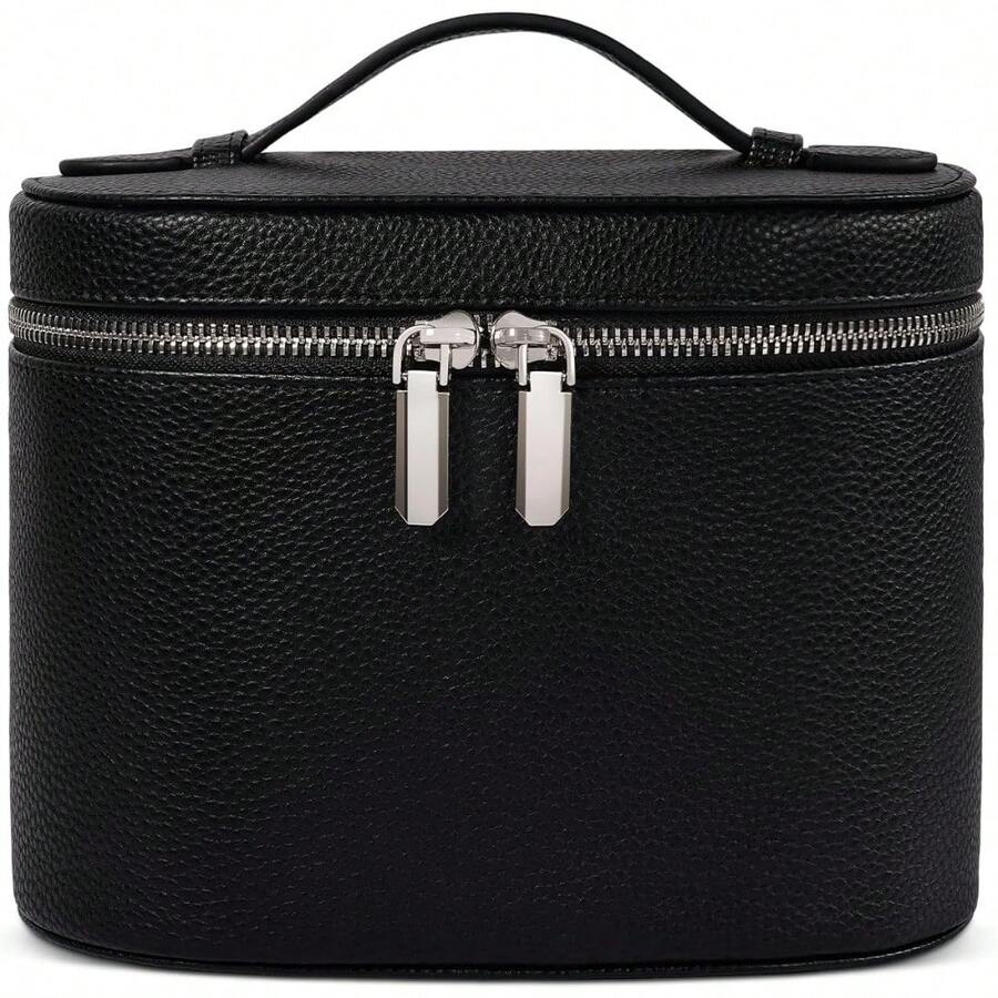 Portable Christmas Gifts Cosmetic Bag - Travel Toiletry Organizer With Compartments & Handle For Women - Black - View 1
