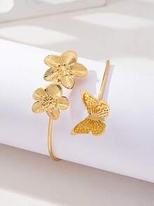 1 件复古优雅镂空蝴蝶和花朵臂袖手镯女士