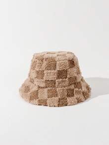 1pc Women's Brown Textured Faux Fur Bucket Hat - Warm Fluffy Winter Cap Winter Outfits Fall - Multicolor - View 8