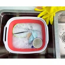 7.5L 2 Gallons Collapsible Plastic Dishpan With Draining Plug - Portable Washing Basin - Foldable Dish Washing Tub - Up Saving Washed Black+Coral Pink, 2 - 灰色/藍色 + 1 - 查看 3