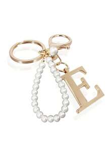 Premium Elegant Gold Pearl Letter Keychain, A-Z Alphabet 3D Pendant, Glamorous Pearl Chain With Rhinestones (Can Be Disassembled According To Personal Preference), Fashionable Alloy Keychain Ring, Earphone Pendant, Backpack Hanging Ornament, Car Keychain - Multicolor - View 20