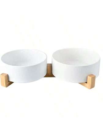 وعاء طعام الحيوانات الأليفة المزدوج السيراميكي غير القابل للانزلاق للقطط والكلاب - يمنع الانسكاب والانزلاق، سهل التنظيف ودائم