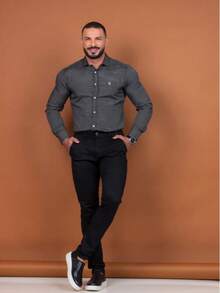 Men's Twill Pants With Elastane Men's Elastane Pants Slim Sport Pants Built-In Pocket Elegant Tailored Pants All Skinny Formal And Evening Photoshoot Daily Night Out Father's Day MEN - 深灰色 - 查看 3