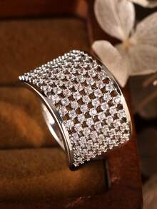 Juego de anillos de plata con circonita cúbica apilables en caja de regalo de lujo, joyería de moda elegante adecuada para bodas y regalos - Plata 2 - Ver 4