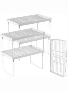 1/4 件可堆叠厨房储物架，可折叠开放式储物架，耐用优质 PP 材料和防锈金属，可扩展用于厨房台面、浴室、橱柜、国庆节、圣诞节、感恩节、家居装饰、秋季装饰