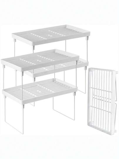 1/4 件可堆叠厨房储物架，可折叠开放式储物架，耐用优质 PP 材料和防锈金属，可扩展用于厨房台面、浴室、橱柜、国庆节、圣诞节、感恩节、家居装饰、秋季装饰