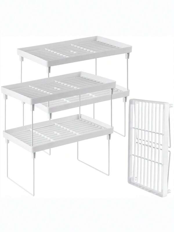 1/4 Pieza Estantería de almacenamiento de cocina apilable, estantería de almacenamiento abierta plegable, material de PP de alta calidad y resistente al óxido, expandible para encimeras de cocina, baños, armarios, Día Nacional, Navidad, Acción de Gracias, decoración del hogar, decoración de otoño