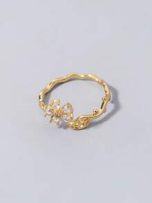 Nooxian 1 件金色四叶草花朵锆石开口戒指，女士可爱花卉宝石开口戒指 - 金黃色 - 查看 4