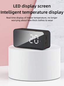 Espejo LED de escritorio, reloj despertador digital, altavoz inalámbrico Bluetooth, altavoz estéreo para teléfono, decoración del hogar