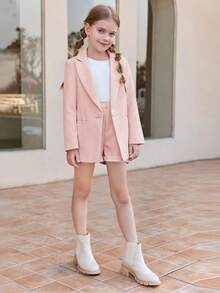 Girls' Clothing Set: Long-Sleeved Blazer And Shorts - Christmas And New Year Outfit - Hồng - Xem 2