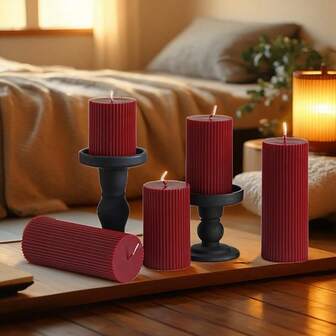 Vela aromática cilíndrica de color rojo vino navideño, set de velas decorativas, decoración de centro de vela, regalo para mejor amiga, regalo para mujer, regalo de invierno, vela de Halloween para decoración del hogar, vela cónica navideña