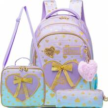 3PCS Girls School Backpack Set With Lunch Tote And Pencil Case Lightweight Elementary Bookbag For Kids Back To School Bag Gift - Multicolor - View 12