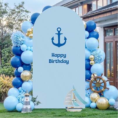 1 pieza Arco decorativo de fondo para fiesta de boda en color azul, de 4 pies, 5 pies, 6 pies, 6.6 pies, 7.2 pies u 8 pies, con cubierta de tela de spandex en 2 lados para decoración de bóveda de boda, fondo de arco para fiesta de cumpleaños (sin incluir estantería, solo fondo de tela)