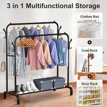 Lislark Double Clothes Rail Rack Heavy Duty Storage Shelf Garment Hanging Display Stand(Black/White) - Black - View 3