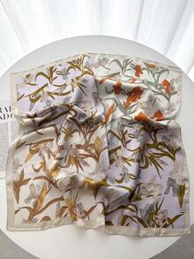 1pc 70cm Faux Silk Square Scarf, Printed Neck Scarf, Versatile Neckerchief For Dress - Multicolor - View 2