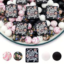 25pcs "We Listen & Don't Judge" Inspirational Quote Silicone Beads, Floral Pattern, Durable DIY Craft Beading, Suitable For Keychain, Bracelet, Necklace, Pen Decor And Jewelry Making, Fun Typography High Quality Silicone Beads & Bead Assortments - Slogan Series - View 1