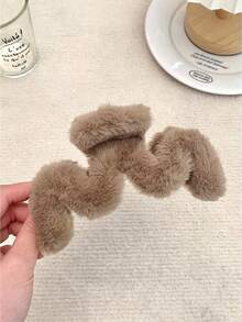 FURDANXINYI 1pc Solid Color Plush / Hair Claw,Elegant Extra Large Fluffy Wavy Hair Clip - Adorable Comfortable - Black - View 16