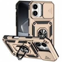 360 度旋转环支架镜头保护手机壳，防摔防震手机壳兼容 11/12/13/14/15/16 Pro Max、Galaxy S22/23/24/25+ Ultra、A04/A05/A14/A15/A24/A25/A34/A54/A56/A36/A26 防水防刮 - 金色 - 查看 3