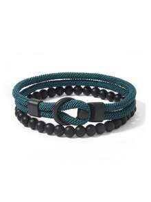 2pcs Men's Bracelet Set, Black Stone Elegant Men's Bracelet, Beaded Bracelet Strap With Powerful And Graceful Vibe, Suitable For Daily Stacking And Gift, Great For Friends - Two-piece Set Of Stones + Custom-made Buckle Bracelet - View 8