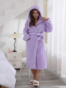 Coral Fleece Hooded Bathrobe, 3d Tortoise Shell Texture, Soft, Comfortable And Absorbent Home Wear RobeWarm Winter Decora