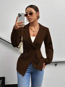 A&DD MODA, REF: 173 Women's Blazer Elegant Fitted Modern Social Formal Casual Sophisticated Tailoring Premium Fabric Versatile Comfortable Work Style Party Everyday Classic Perfect Cut Refined Look Contemporary Look Blogger Charming Quality Superior Finish ✨ - 巧克力棕 - 查看 3