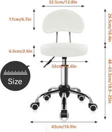 KKTONER - Taburete con Ruedas con Respaldo Medio, Altura Ajustable, Silla giratoria de Piel sintético con Ruedas para Oficina o hogar y redacción (Blanco) - Negro - Ver 4