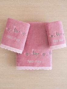 珊瑚絨刺繡玫瑰花度假禮物浴室毛巾/浴巾 田園浪漫風花卉吸水柔軟蕾絲臉巾或浴巾 溫馨居家浴室裝飾情人節禮物 - 珊瑚粉 - 查看 5