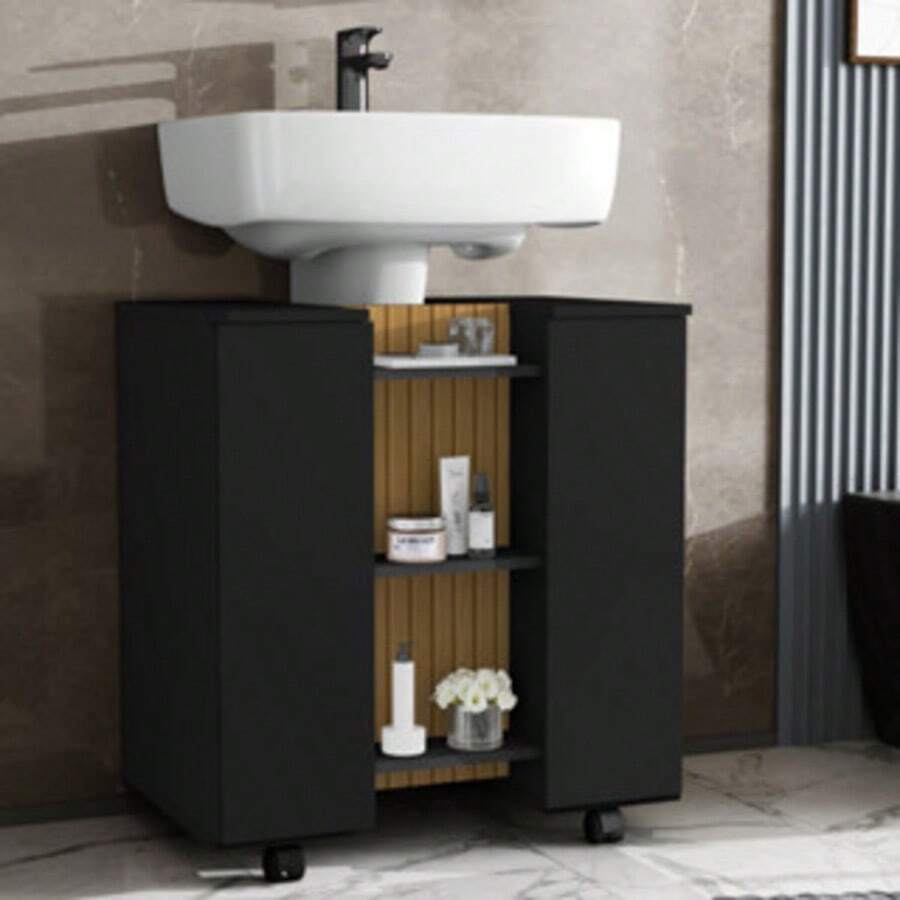 Horus Bathroom Cabinet With Sink Column - 黑色 - 查看 1