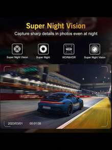 三通道行车记录仪，前后双录，1080P全高清，配备128GB SD卡，3英寸IPS屏幕，夜视功能，170°广角，WDR宽动态范围，24小时停车监控，150mAh电池