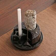 1 pieza Soporte de vela y quemador de incienso cerámico 4 en 1 - Multifuncional, decoración del hogar con soportes para Palo Santo y Salvia, incluye palitos aplicadores para aromaterapia y sahumerio