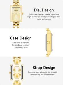 Anne Klein Women's Gold-Tone Quartz Bracelet Watch With Square Light Champagne Sunray Dial Watch For Women Luxury Analog Watch With Adjustable Bracelet Wactch Ladies' Elegant Gift Watch