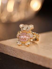 1 Peça Anel Pingente de Urso Cartoon Fofo e Cintilante - Joia Animal Requintada - Para Meninas - Presente Perfeito para Amigos