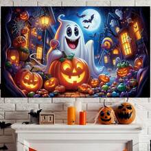 1pc Halloween Party Background Banner - Horror Pumpkin, Ghost, Full Moon, Graveyard, Bat, Spider Background - Multipurpose Indoor And Outdoor Decoration, Photo Background, Scene Decoration, Halloween Party Decoration Props - Multicolor - View 3