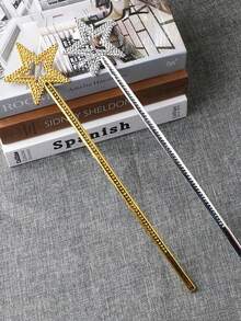 1pc Magic Wand, Party & Dance Prop, Pentagram Fairy Wand, Angel Stick, Magic Wand, Fairy Wand Halloween - Gold - View 2