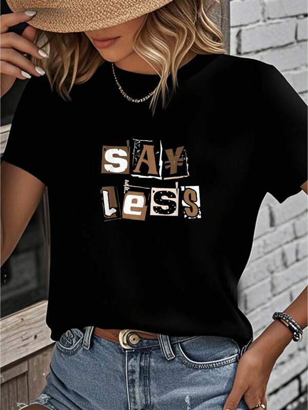 Brown Say Less Brown Color Graphic-Shirt         Graphic Tees Women Crop Tops Summer Outfits Women Summer Tops-Shirt
