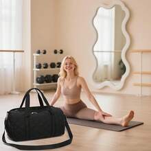 BLUBOON Bolsa de lona para niñas y niños, bonita bolsa de gimnasio con compartimento para zapatos y separación para objetos húmedos, impermeable, para deportes durante la noche - Rejilla diamante negra - Ver 11