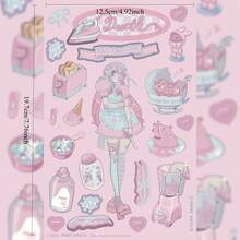 Cute Cartoon Girl Decorative Sticker Roll - DIY Decorative Tape, Suitable For Scrapbooks, Diaries And Crafts, With Adorable Cartoon Girl Characters, Self-Adhesive Decorative Stickers, Scrapbook Decorative Stickers, Cute Style Doodle Stickers - Multicolor - View 10