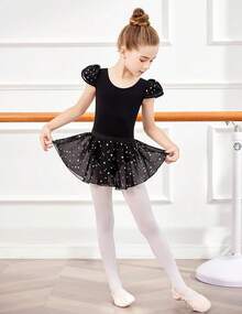 Zaclotre Girls Ballet Leotards With Removable High Low Skirt Toddler Ruffle Sleeve Hollow Back Dance Outfit Combo - 黑色 - 查看 8