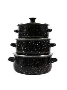 3 件套搪瓷平底锅套装，多色可选，直径 6.3 英寸-7.87 英寸，迷你锅，可煮粥、牛奶、汤、面条，适用于电磁炉和燃气灶，家庭晚餐用品，派对用品