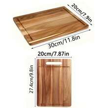 1 tocător extra gros și durabil cu canelură pentru suc, tavă multifuncțională din lemn de salcâm - platou elegant din lemn pentru fructe, legume, brânză, pâine, ceai, cafea și articole esențiale pentru micul dejun, accesoriu esențial de bucătărie - Maro - Vizualizare 5