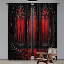 2 Pieces Gothic Vampire Red Landscape Print - Beautiful Polyester Curtains With Vivid Pattern Design, Perfect For Bedroom And Living Room Decoration (Curtain Rod Not Included), Living Room Curtains - Đầy màu sắc - Xem 2