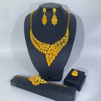 1 Set Elegant Women's Jewelry Set - Necklace, Earrings, Ring, Bracelet, 5pcs, Suitable For Bride, Wedding, Banquet, Formal Occasions