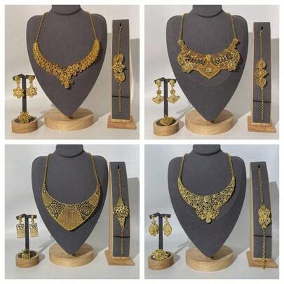 1 套奢华女士珠宝套装 - 耳环、项链、戒指，5 件，适合新娘、婚礼、宴会、派对